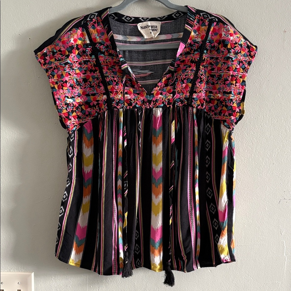 Savanna Jane Multicolor Embroidered bohemian Blouse M